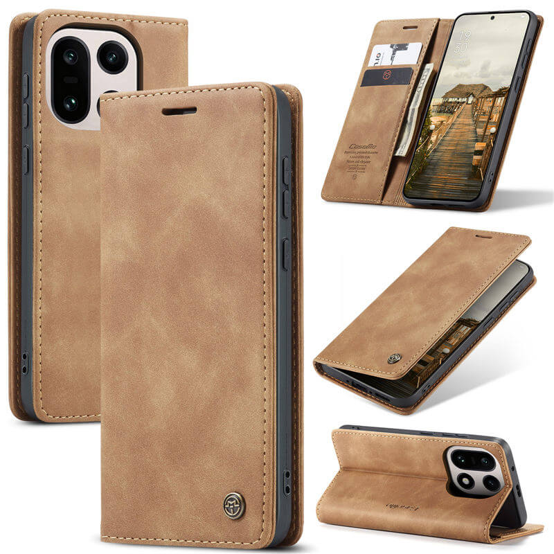 CaseMe OnePlus 15 Wallet Case with Magnetic Closure & Kickstand Brown