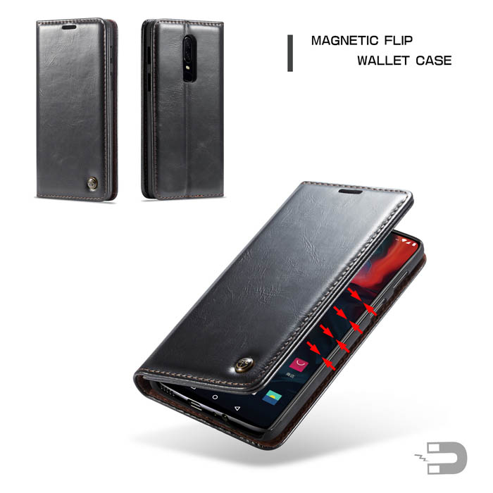 CaseMe OnePlus 6 Wallet Magnetic Flip Kickstand Case Black