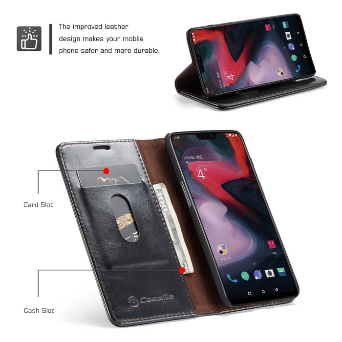 CaseMe OnePlus 6 Wallet Magnetic Flip Kickstand Case Black