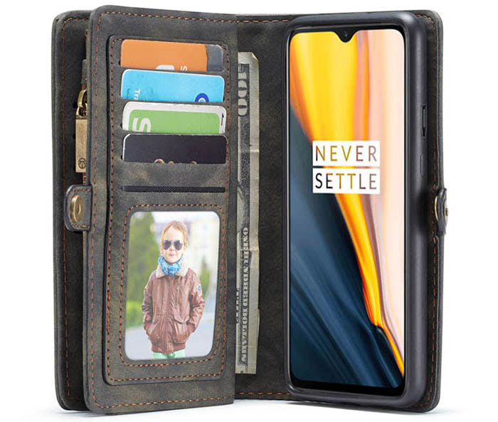 CaseMe OnePlus 7 Zipper Wallet Magnetic Detachable 2 in 1 Folio Case