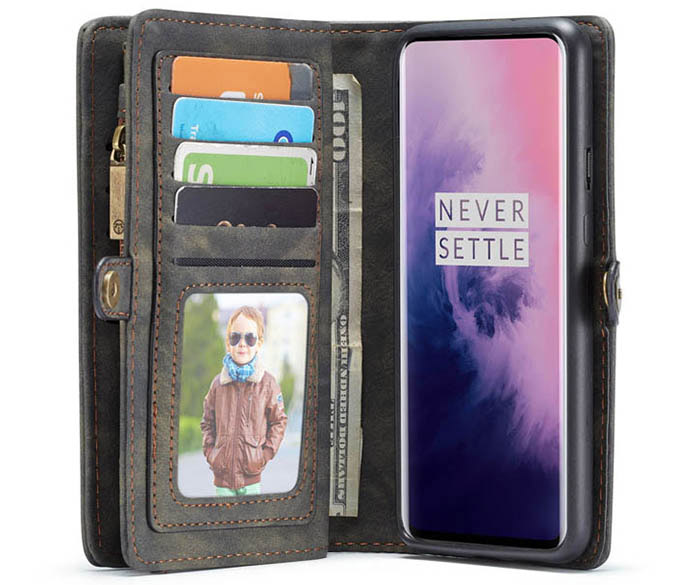 CaseMe OnePlus 7 Pro Zipper Wallet Magnetic Detachable 2 in 1 Folio Case