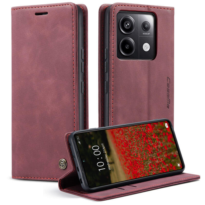 CaseMe Xiaomi Redmi Note 13 Pro 5G Wallet Suede Leather Case Red - Click Image to Close