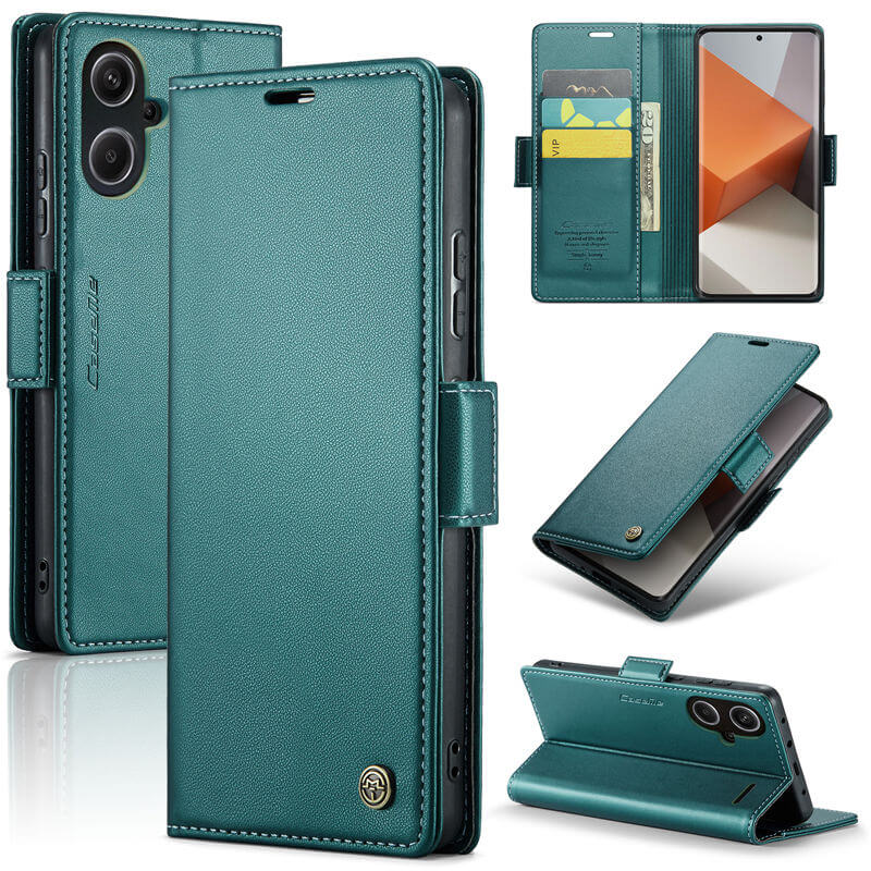 CaseMe Xiaomi Redmi Note 13 Pro Plus 5G Wallet RFID Blocking Magnetic Buckle Case Green - Click Image to Close