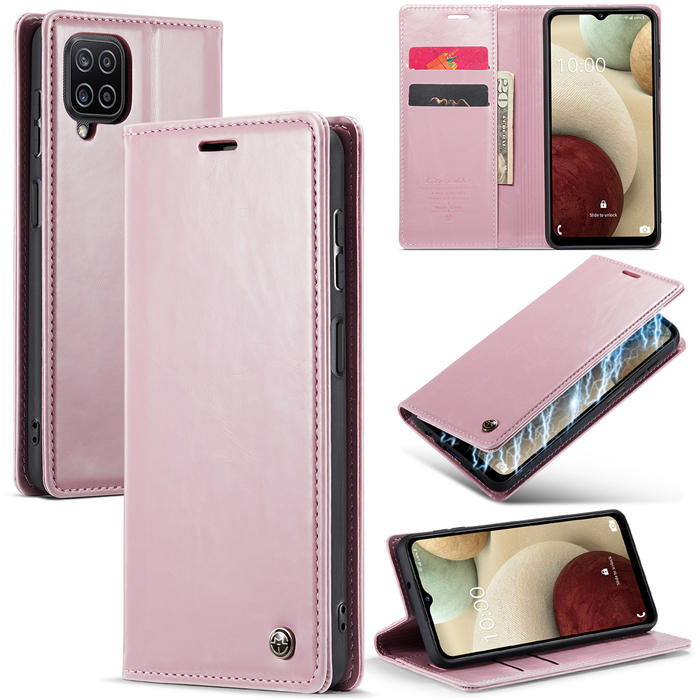 CaseMe Samsung Galaxy A12 Wallet Kickstand Magnetic Case Pink - Click Image to Close