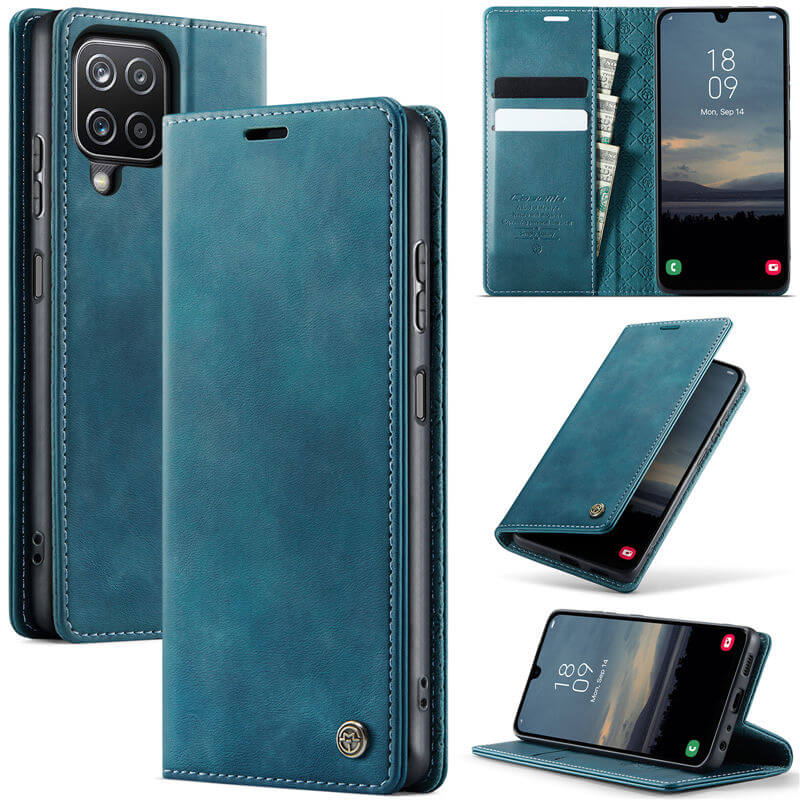 CaseMe Samsung Galaxy A12 5G Magnetic Wallet Case with RFID Blocking Blue