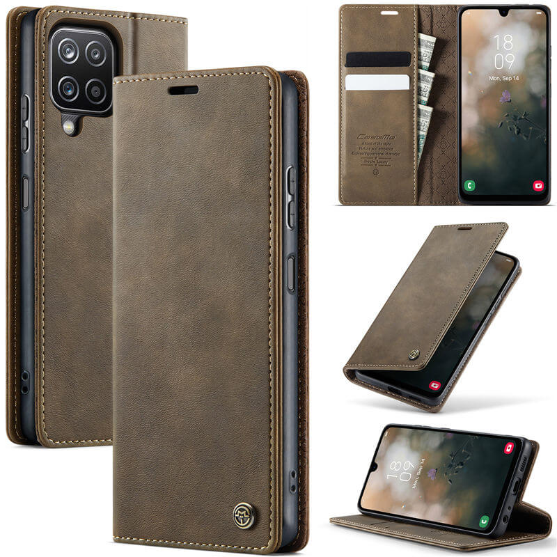 CaseMe Samsung Galaxy A12 5G Magnetic Wallet Case with RFID Blocking Coffee