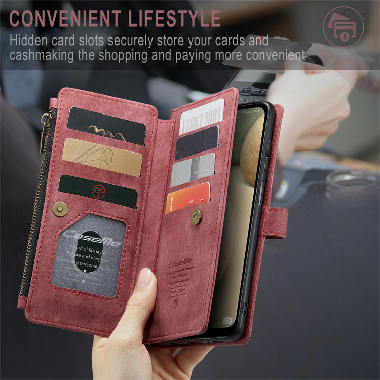 CaseMe Samsung Galaxy A12 Zipper Wallet Kickstand Case Red