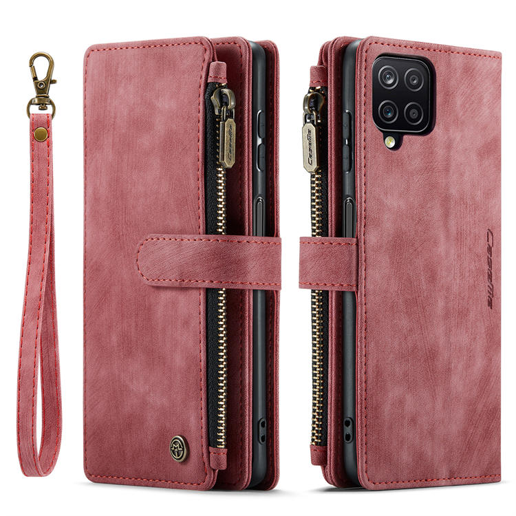 CaseMe Samsung Galaxy A12 Zipper Wallet Kickstand Case Red