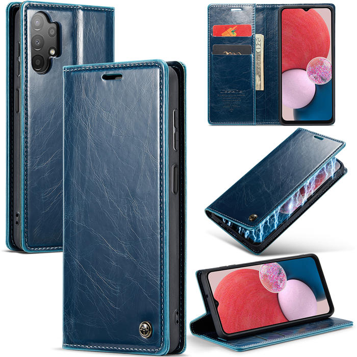 CaseMe Samsung Galaxy A13 Wallet Kickstand Magnetic Case Blue - Click Image to Close
