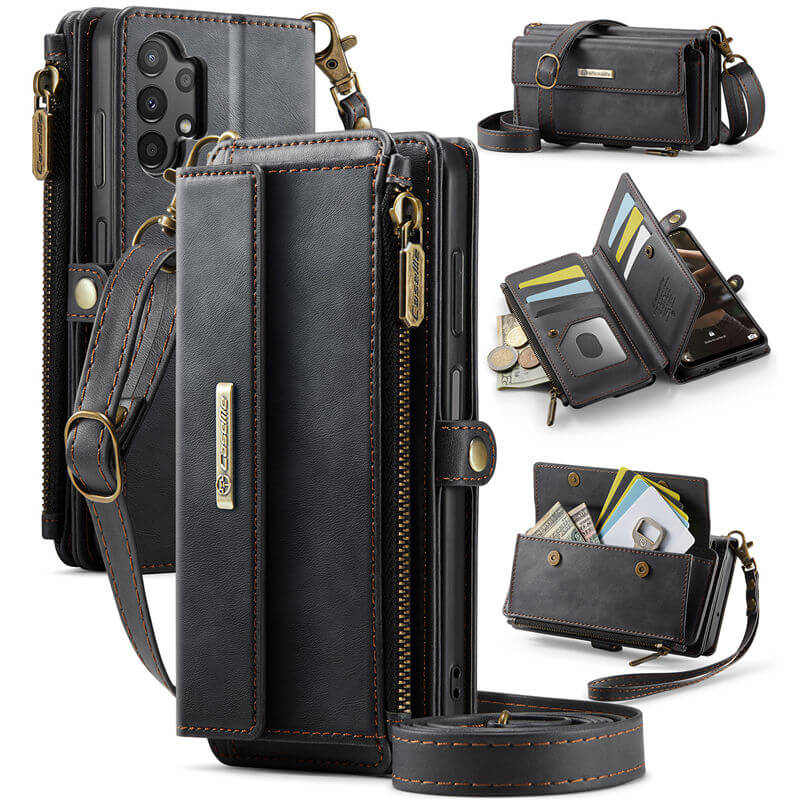 CaseMe Samsung Galaxy A13 4G/5G Wallet Case – RFID Blocking Crossbody Bag with 9 Card Slots Black