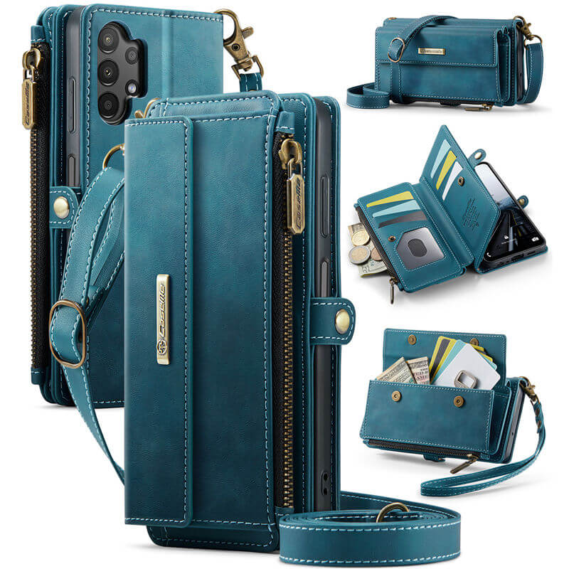 CaseMe Samsung Galaxy A13 4G/5G Wallet Case – RFID Blocking Crossbody Bag with 9 Card Slots Blue