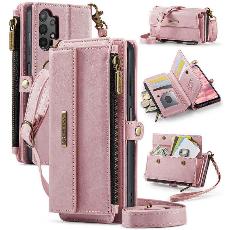 CaseMe Samsung Galaxy A13 4G/5G Wallet Case – RFID Blocking Crossbody Bag with 9 Card Slots Pink