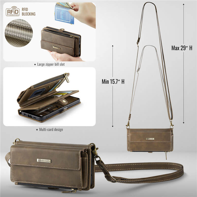 CaseMe Samsung Galaxy A13 4G/5G Wallet Case – RFID Blocking, 9 Card Slots, Crossbody Strap