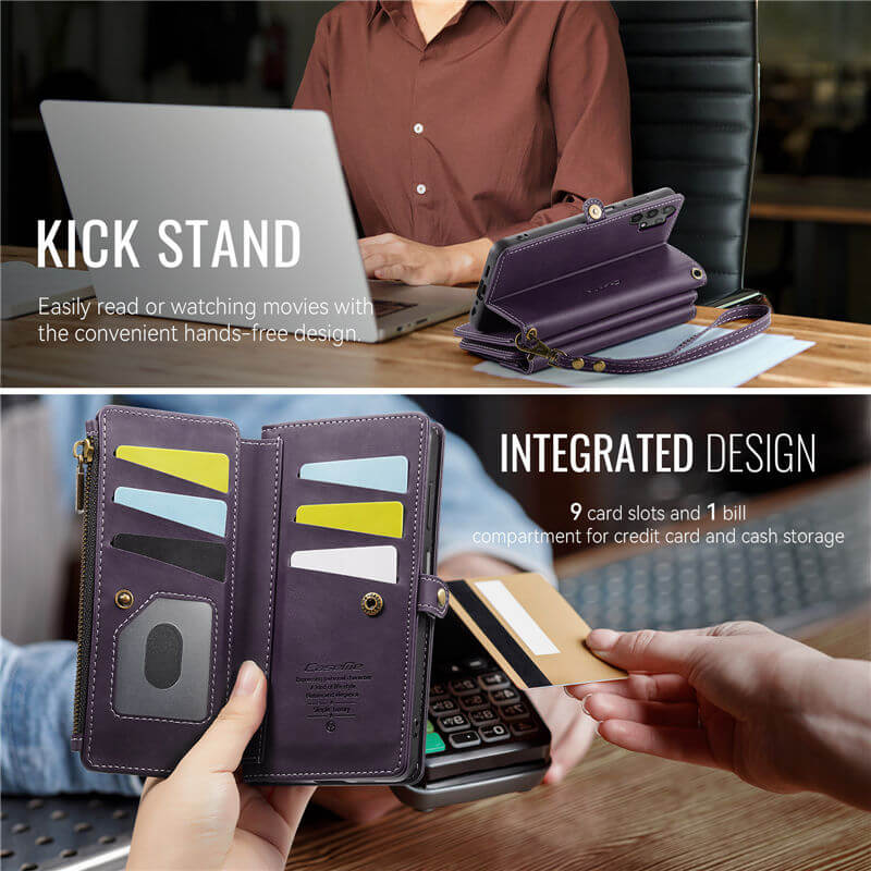 CaseMe Samsung Galaxy A13 4G/5G Wallet Case – RFID Blocking, 9 Card Slots, Crossbody Strap