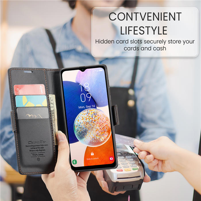 CaseMe Samsung Galaxy A14 Wallet RFID Blocking Magnetic Buckle Case