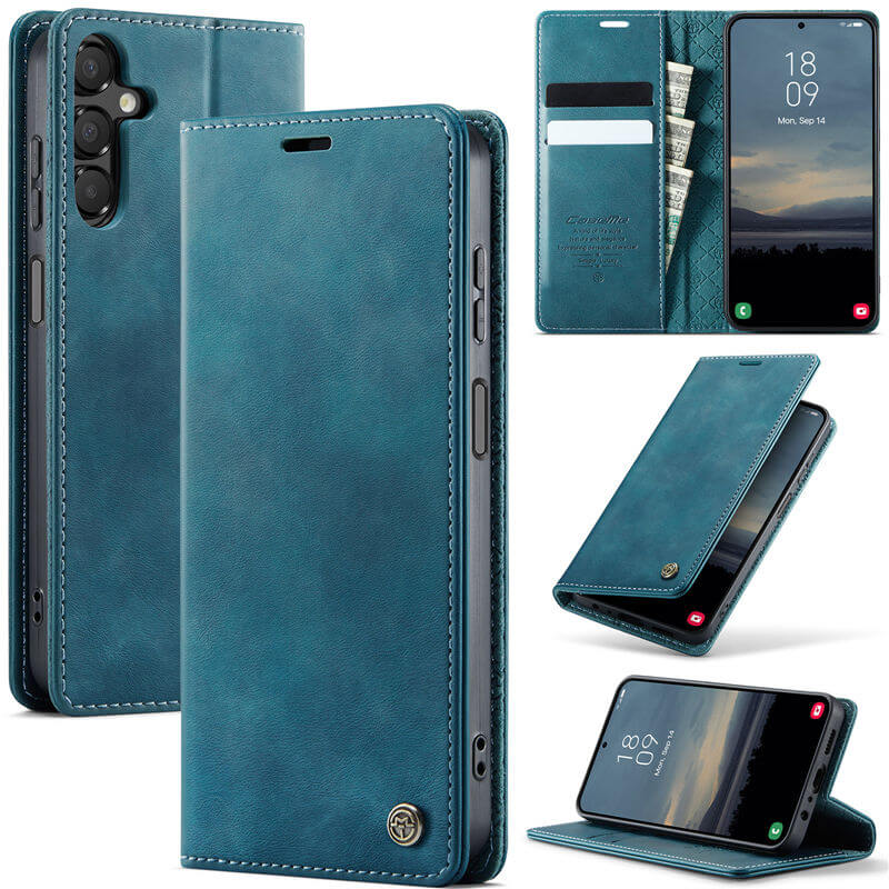 CaseMe Samsung Galaxy A14 Magnetic Wallet Case with RFID Blocking Blue