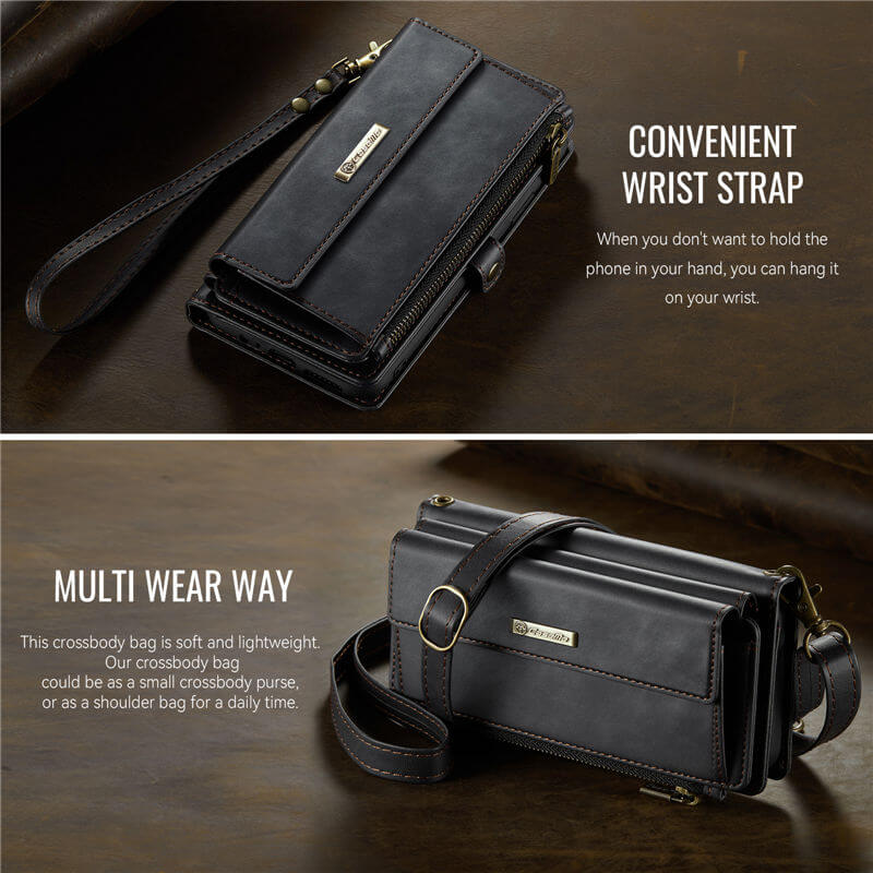 CaseMe Samsung Galaxy A14 Wallet Case – RFID Blocking, 9 Card Slots, Crossbody Strap