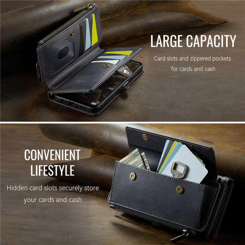 CaseMe Samsung Galaxy A14 Wallet Case – RFID Blocking, 9 Card Slots, Crossbody Strap