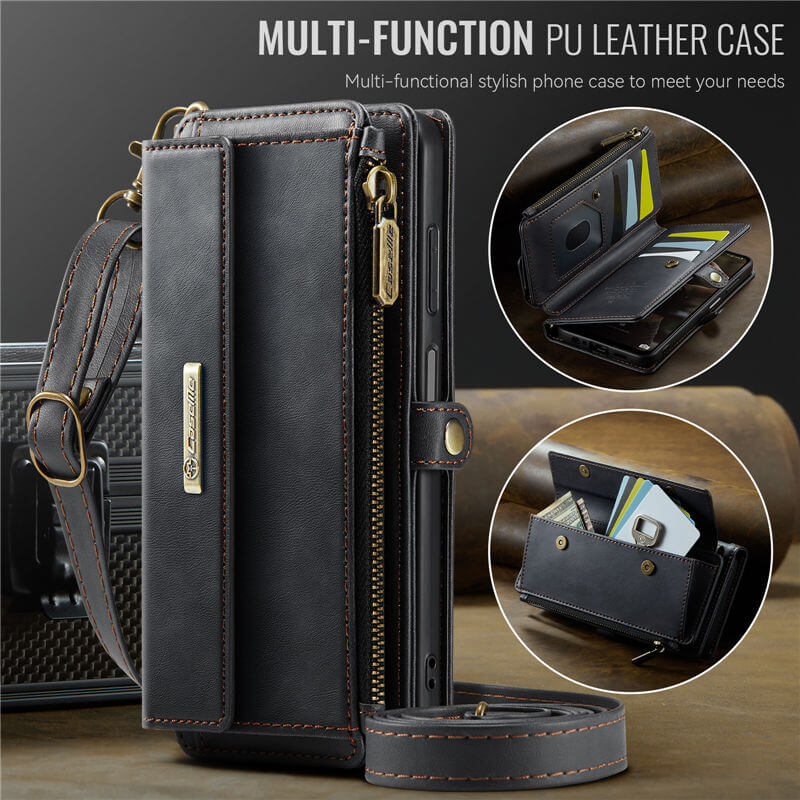 CaseMe Samsung Galaxy A14 Wallet Case – RFID Blocking, 9 Card Slots, Crossbody Strap