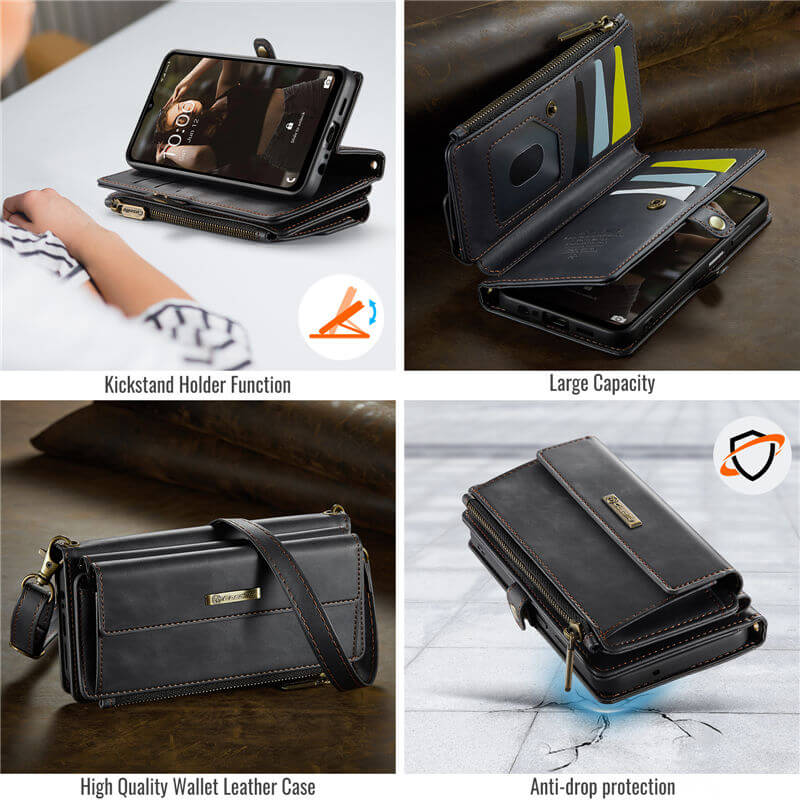 CaseMe Samsung Galaxy A14 Wallet Case – RFID Blocking, 9 Card Slots, Crossbody Strap