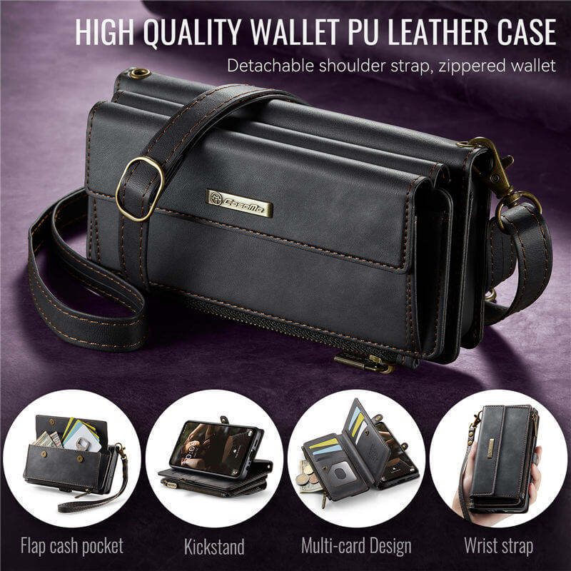 CaseMe Samsung Galaxy A14 Wallet Case – RFID Blocking, 9 Card Slots, Crossbody Strap