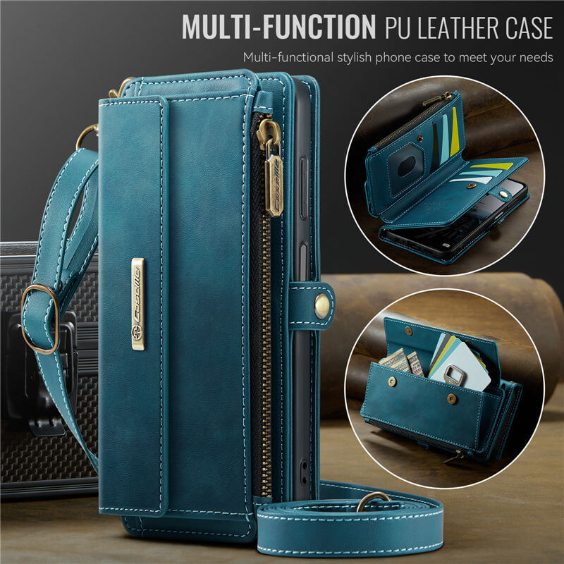 CaseMe Samsung Galaxy A14 Wallet Case – RFID Blocking, 9 Card Slots, Crossbody Strap