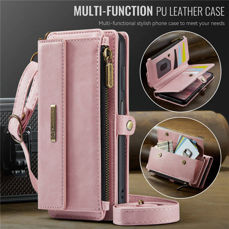 CaseMe Samsung Galaxy A14 Wallet Case – RFID Blocking, 9 Card Slots, Crossbody Strap