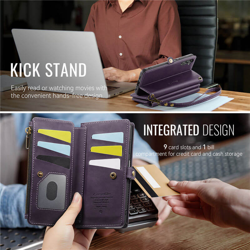 CaseMe Samsung Galaxy A14 Wallet Case – RFID Blocking, 9 Card Slots, Crossbody Strap
