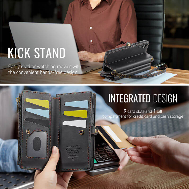 CaseMe Samsung Galaxy A15 Wallet Case – RFID Blocking, 9 Card Slots, Crossbody Strap