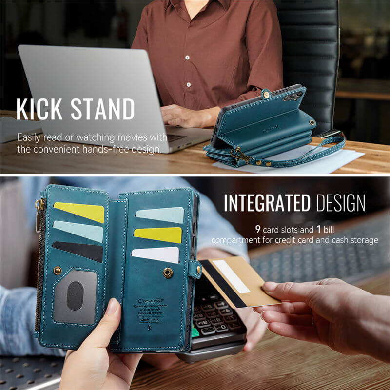 CaseMe Samsung Galaxy A15 Wallet Case – RFID Blocking, 9 Card Slots, Crossbody Strap