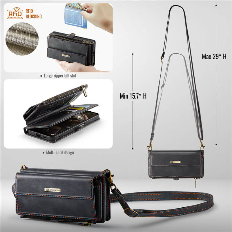 CaseMe Samsung Galaxy A16 5G Wallet Case – RFID Blocking, 9 Card Slots, Crossbody Strap