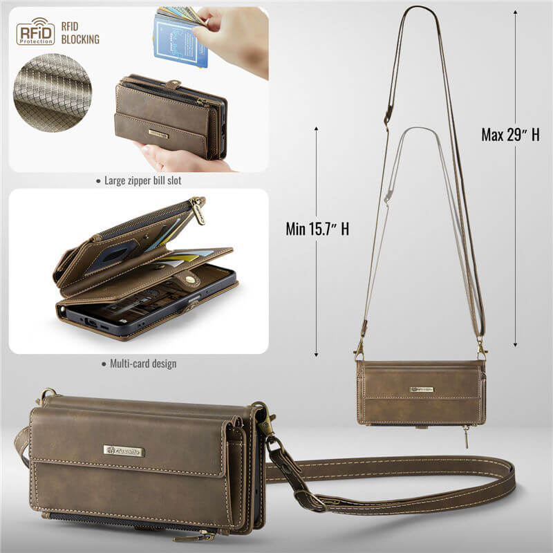 CaseMe Samsung Galaxy A16 5G Wallet Case – RFID Blocking, 9 Card Slots, Crossbody Strap