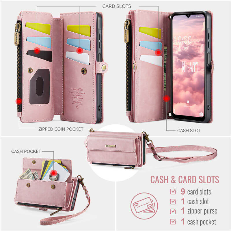 CaseMe Samsung Galaxy A16 5G Wallet Case – RFID Blocking, 9 Card Slots, Crossbody Strap