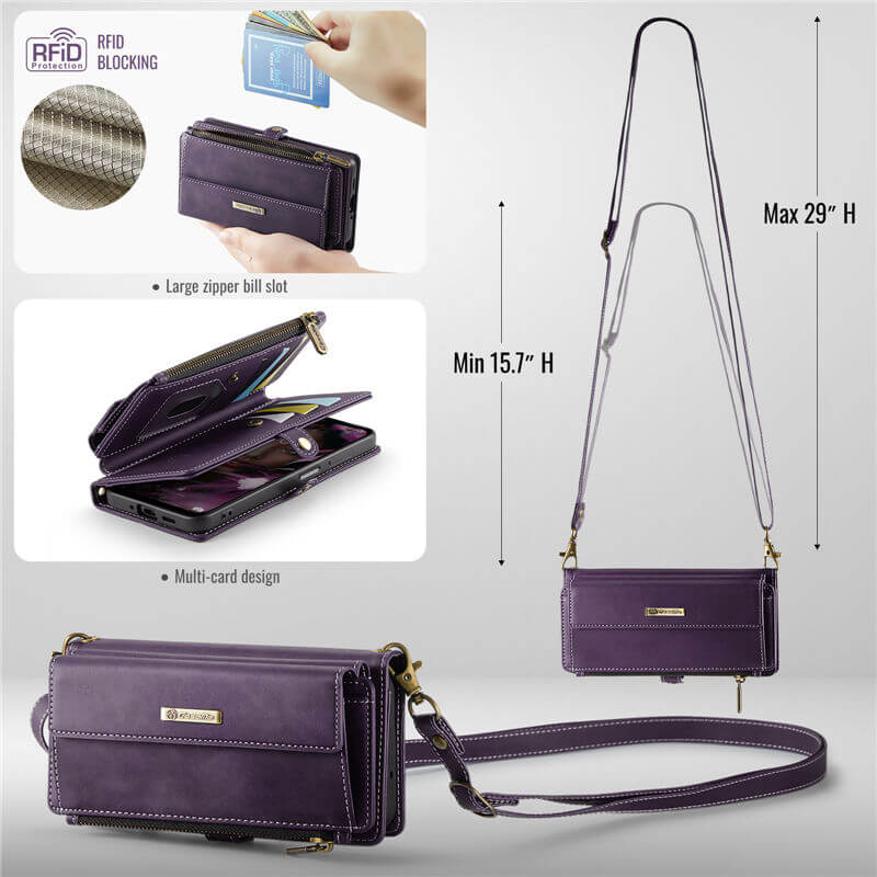 CaseMe Samsung Galaxy A16 5G Wallet Case – RFID Blocking, 9 Card Slots, Crossbody Strap