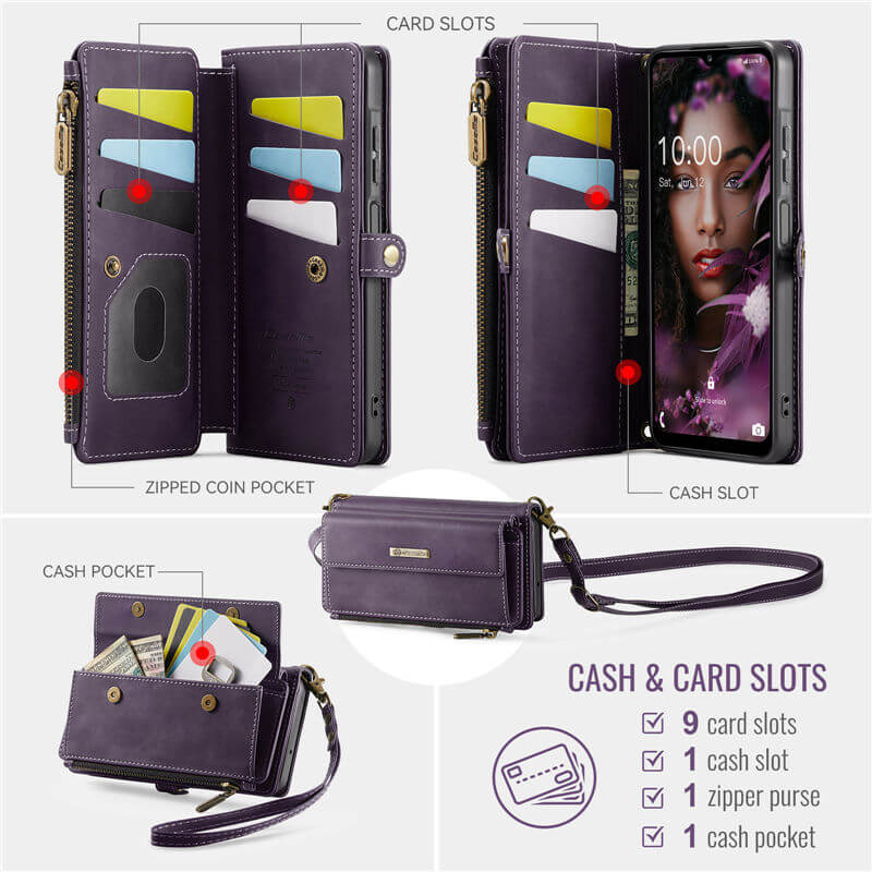 CaseMe Samsung Galaxy A16 5G Wallet Case – RFID Blocking, 9 Card Slots, Crossbody Strap