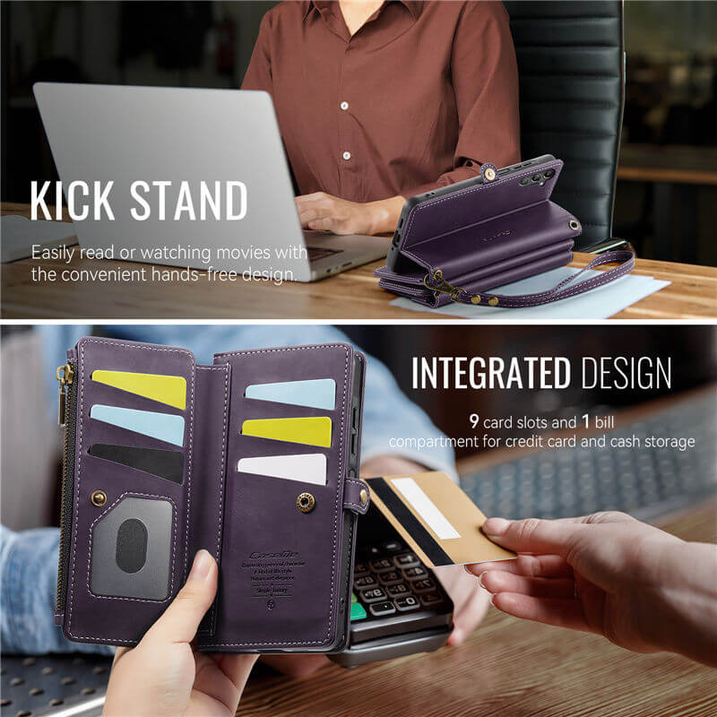 CaseMe Samsung Galaxy A16 5G Wallet Case – RFID Blocking, 9 Card Slots, Crossbody Strap