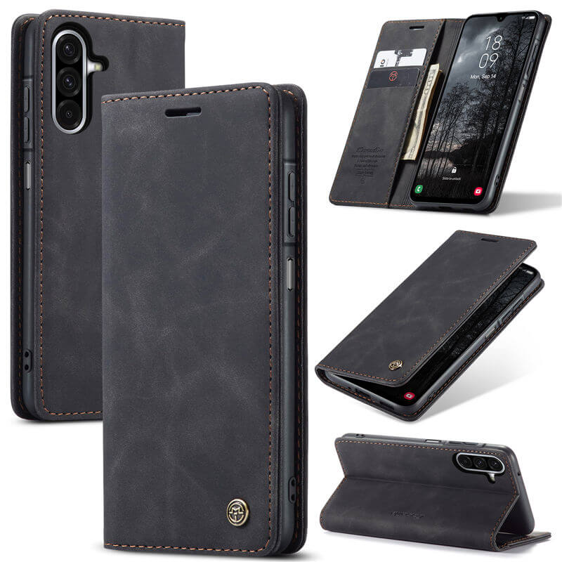 CaseMe Samsung Galaxy A17 Wallet Magnetic Suede Leather Case Black