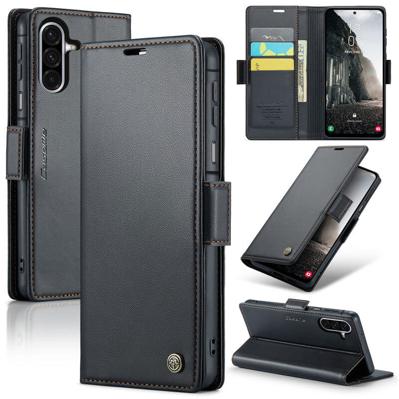 CaseMe Samsung Galaxy A17 Wallet RFID Blocking Magnetic Buckle Case Black