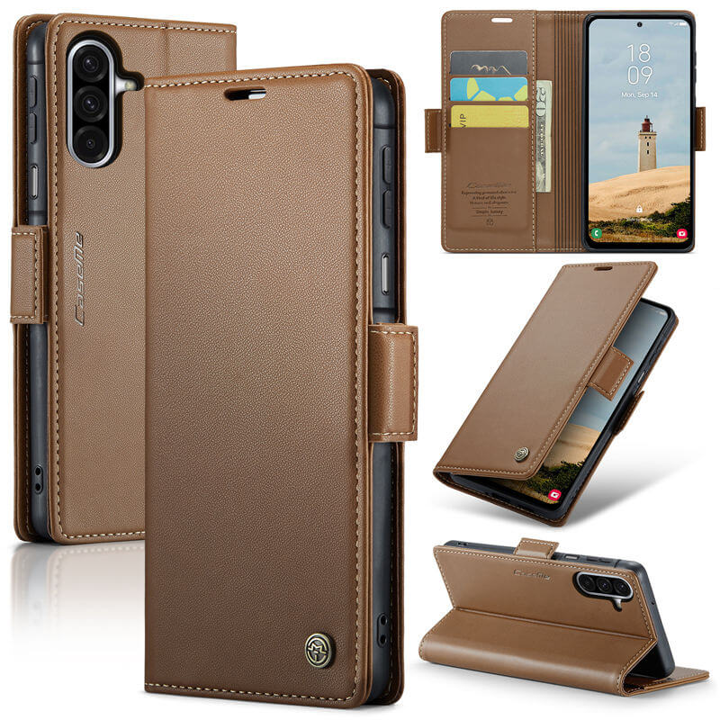 CaseMe Samsung Galaxy A17 Wallet RFID Blocking Magnetic Buckle Case Brown