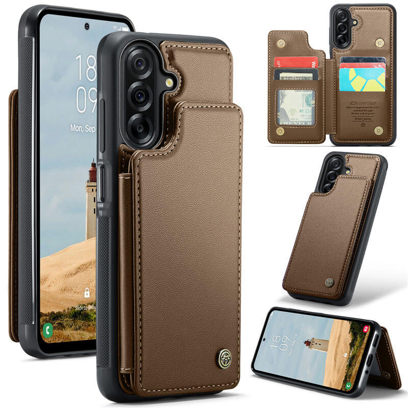 CaseMe Samsung Galaxy A17 RFID Blocking Card Holder Kickstand Case Brown