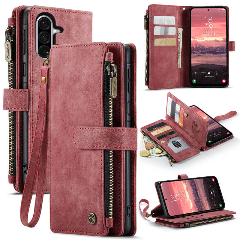 CaseMe Samsung Galaxy A17 Wallet kickstand Case with Wrist Strap Red