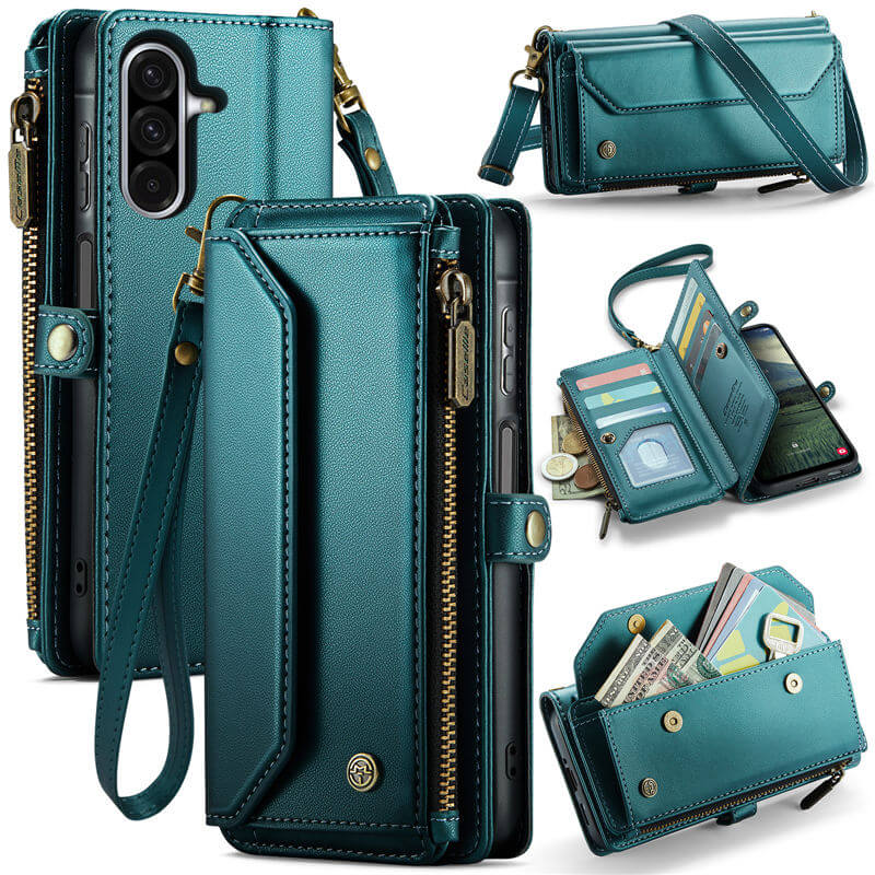 CaseMe Samsung Galaxy A17 RFID Blocking Wallet Case with Crossbody Strap Green