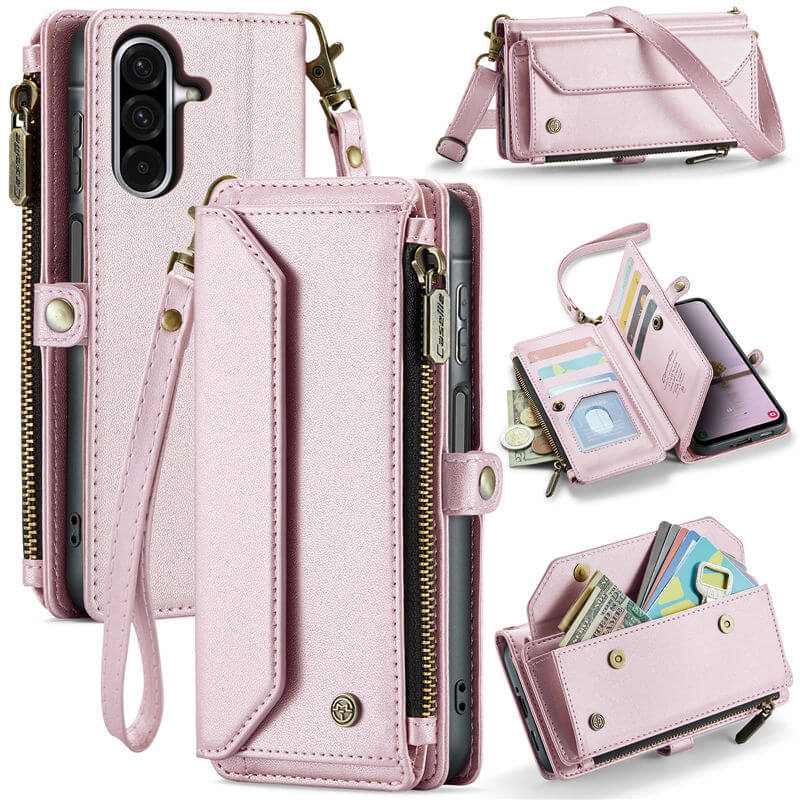CaseMe Samsung Galaxy A17 RFID Blocking Wallet Case with Crossbody Strap Pink