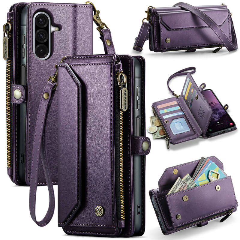 CaseMe Samsung Galaxy A17 RFID Blocking Wallet Case with Crossbody Strap Purple
