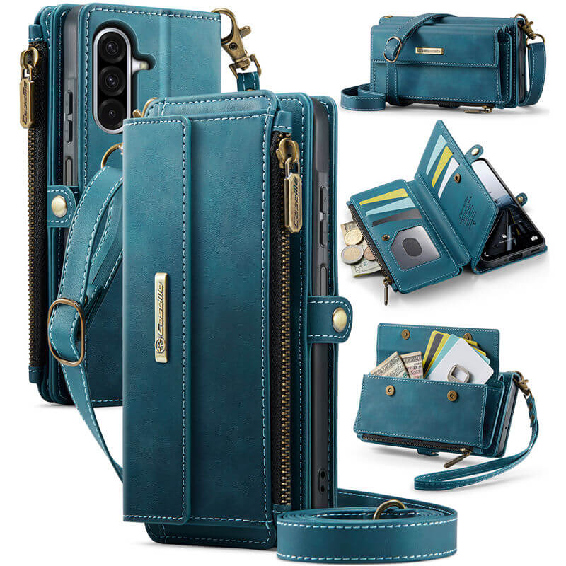 CaseMe Samsung Galaxy A17 Wallet Case with RFID Blocking, 9 Card Slots & Crossbody Strap Blue