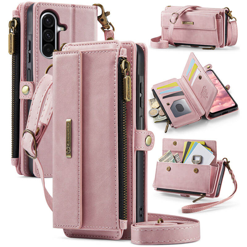 CaseMe Samsung Galaxy A17 Wallet Case with RFID Blocking, 9 Card Slots & Crossbody Strap Pink