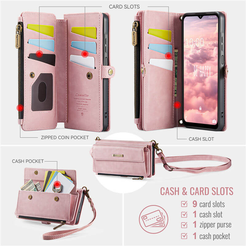 CaseMe Samsung Galaxy A17 Wallet Case with RFID Blocking, 9 Card Slots & Crossbody Strap