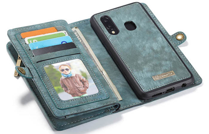 CaseMe Samsung Galaxy A20 Zipper Wallet Magnetic Detachable 2 in 1 Folio Case