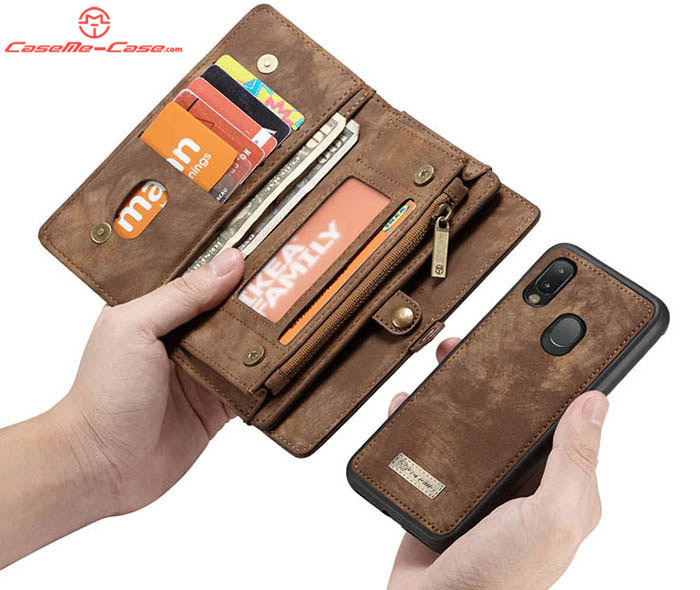 CaseMe Samsung Galaxy A20e Zipper Wallet Magnetic Detachable 2 in 1 Folio Case