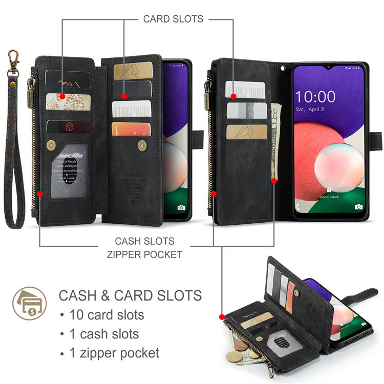 CaseMe Samsung Galaxy A22 5G Wallet Kickstand Case Black